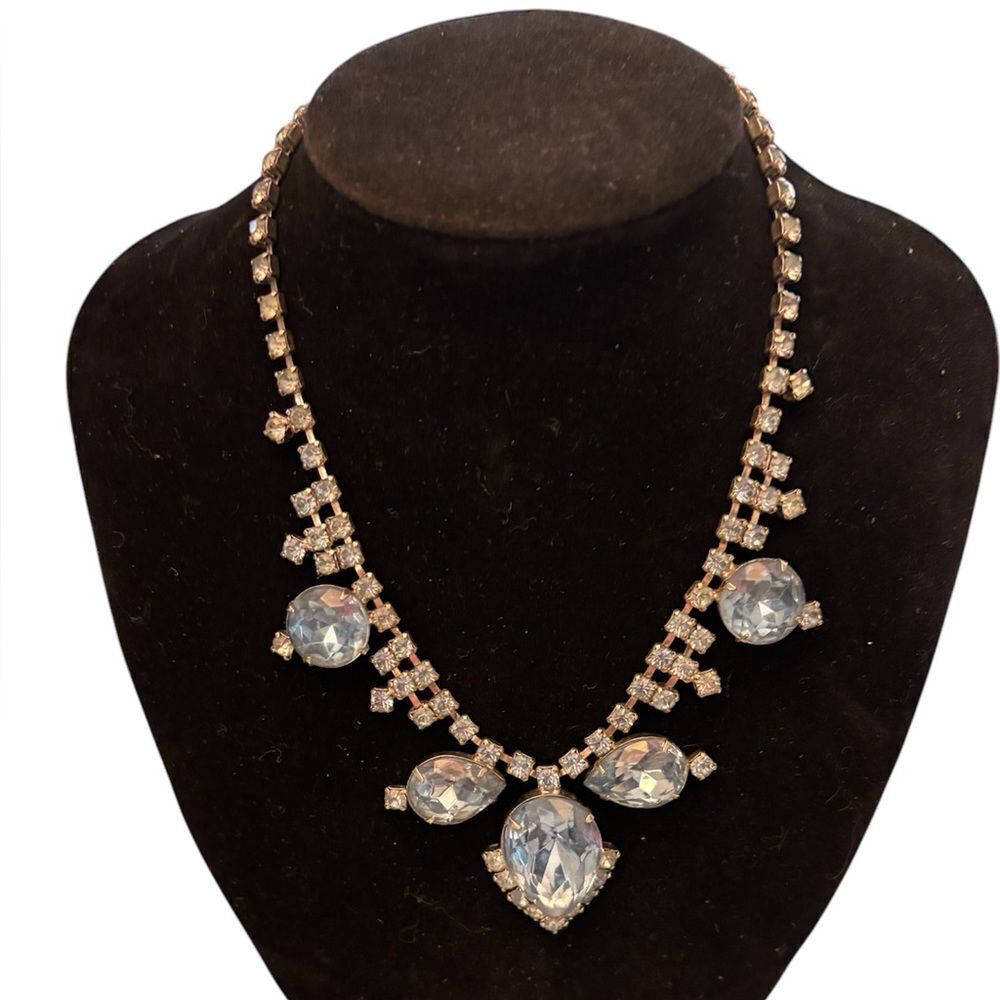 Vintage Blue Rhinestone Silver Tone Necklace Choker